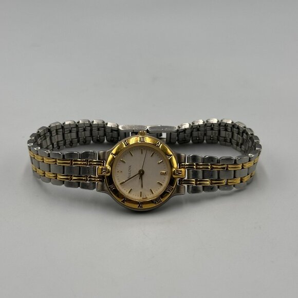 Bulova Watch Women Silver Gold Two Tone Beige Dial 24MM New Battery 7.25" - Picture 7 of 15